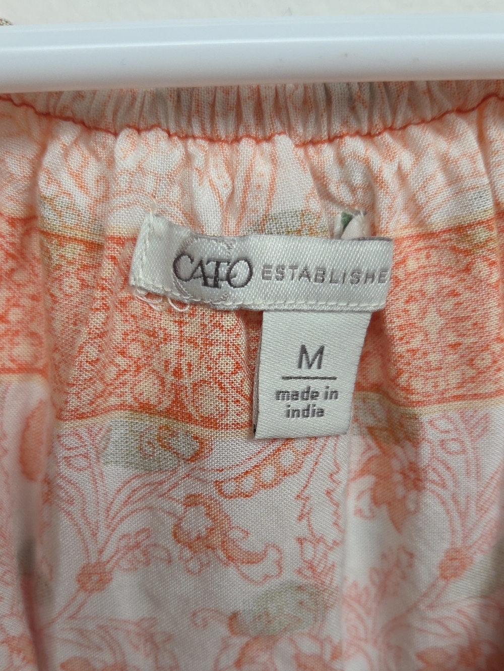 Boho Floral Paisley Off Shoulder Ruffle Blouse Coral Orange Peasant Top Medium - Picture 8 of 10